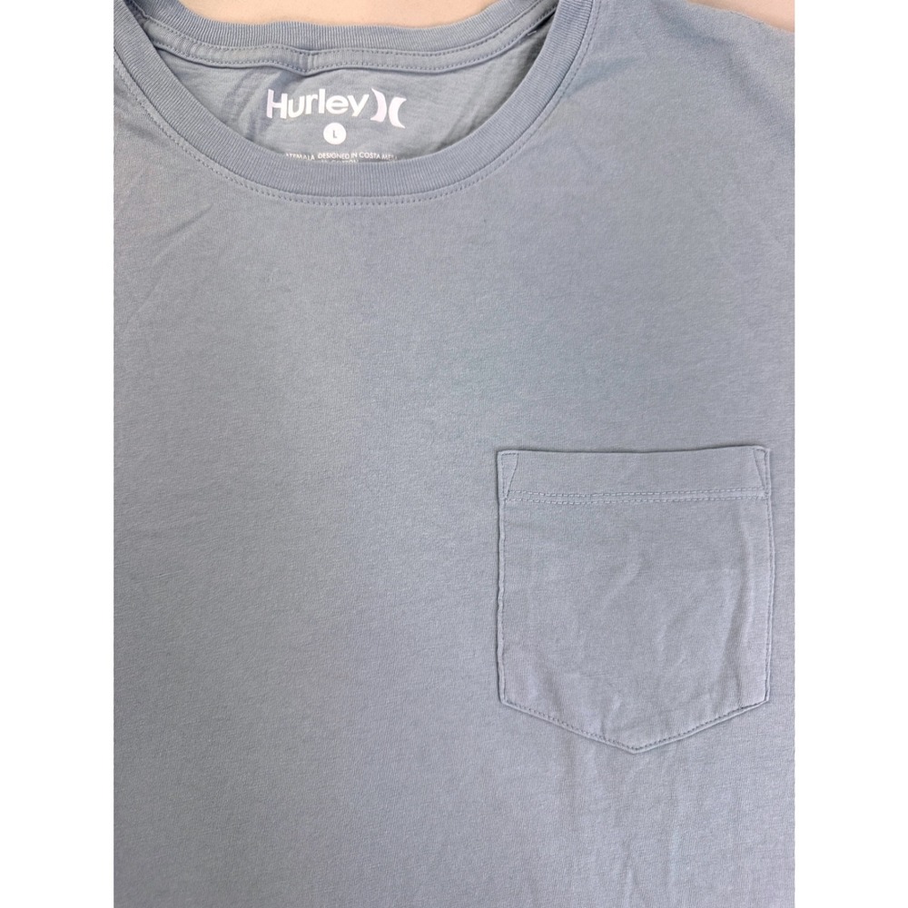 Hurley Mens Large Light Blue Short Sleeve Cotton Pocket T-Shirt Crew Neck Surf
